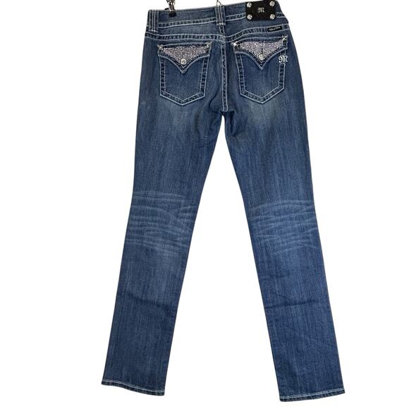 Miss Me Mid Rise Distressed Boot Cut Jeans Flap Back Pockets JP50015K-4 Women 31 - Picture 3 of 9